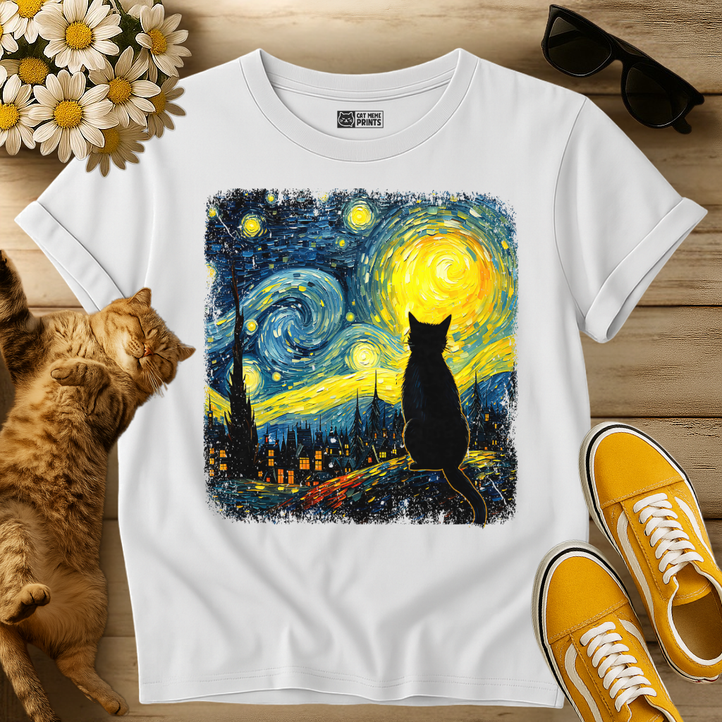 Cat Starry Night Van Gogh T-Shirt