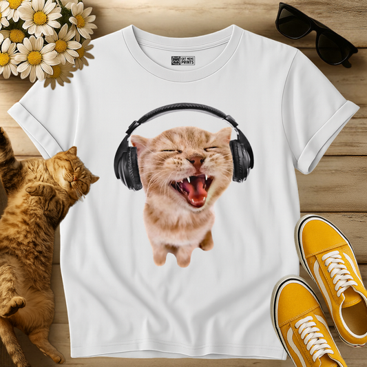 Silly Cat With Headphones T-Shirt
