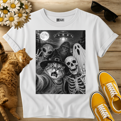 Cat Selfie Witch Skeleton Alien Bigfoot Ghost UFO T-Shirt