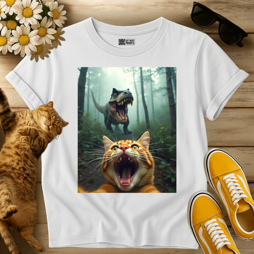 Cat Selfie With T-Rex Dinosaur T-Shirt