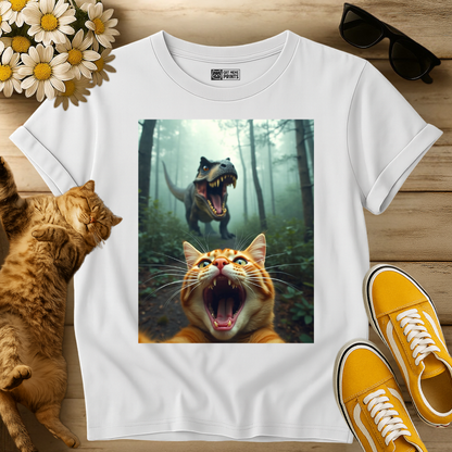 Cat Selfie With T-Rex Dinosaur T-Shirt