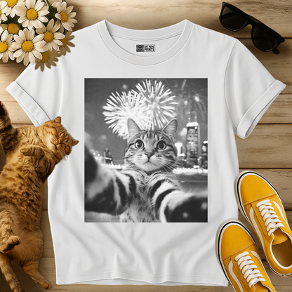 Cat Selfie New Year Firework T-Shirt