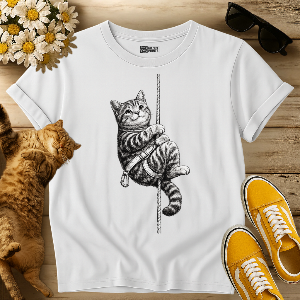 Rock Climbing Rappelling Cat T-Shirt