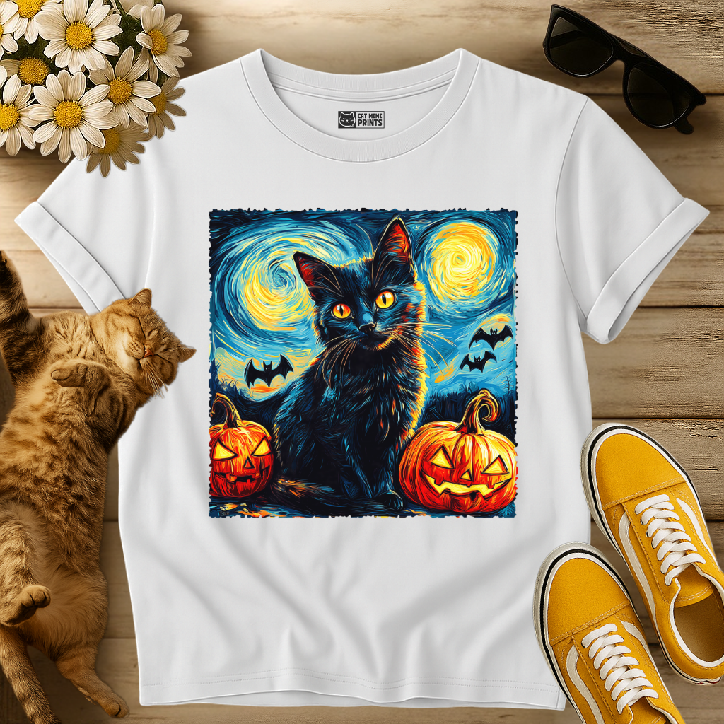 Black Cat Pumpkins Halloween T-Shirt