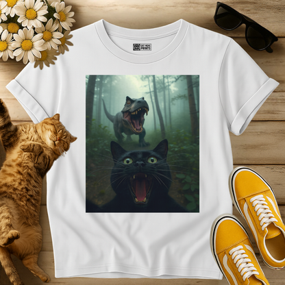 Black Cat Selfie with T-Rex T-Shirt