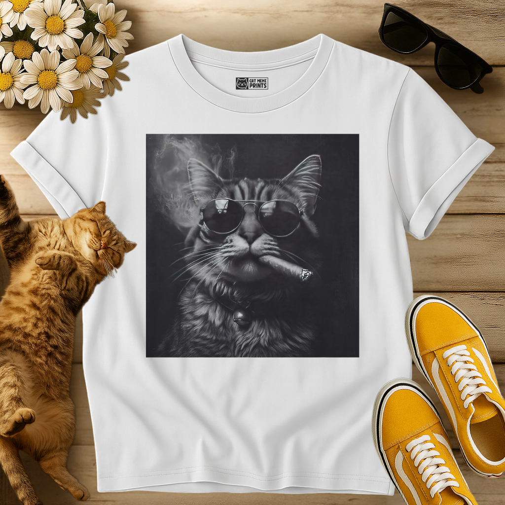 Moody Maine Coon Cat Smoking T-Shirt