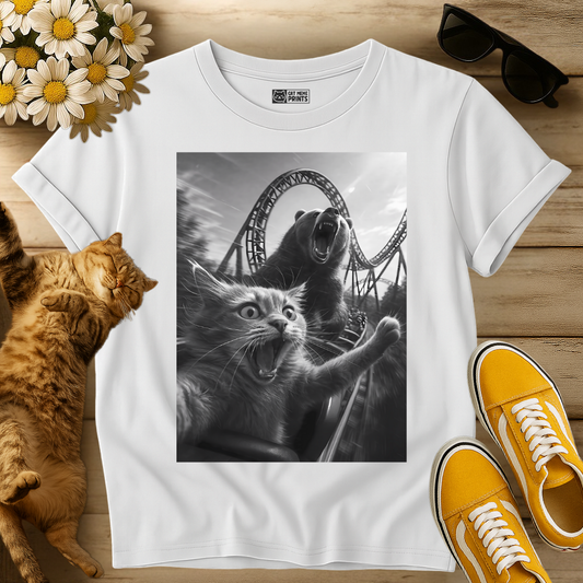 Cat Selfie with a Bear on a Roller Coaster T-Shirt