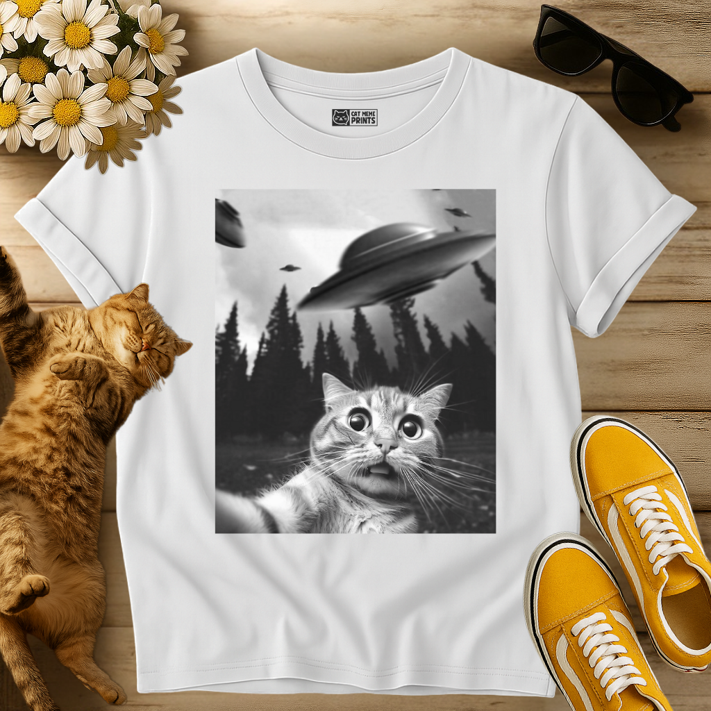 Cat Selfie with UFOs T-Shirt