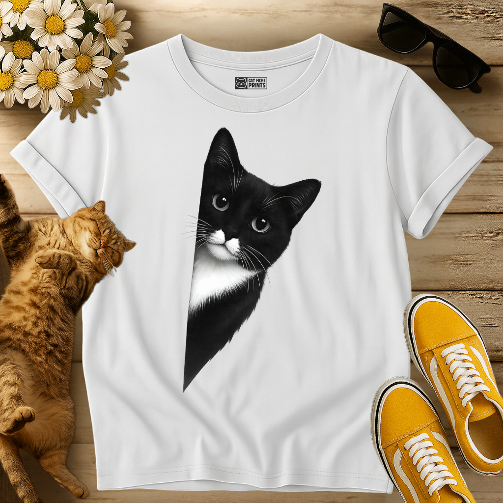 Peeking Tuxedo Cat T-Shirt