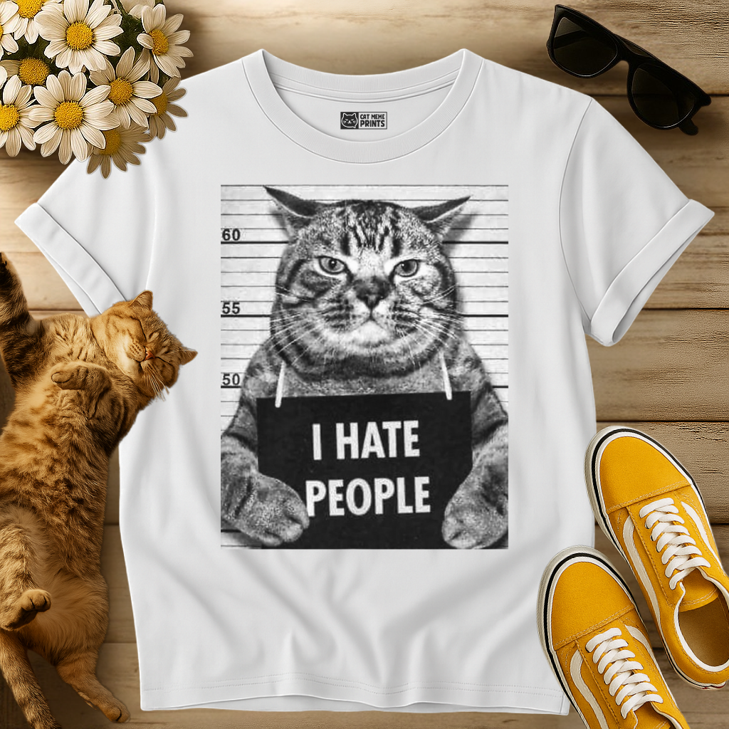 Cat Picture with “I Hate People” Slogan T-Shirt