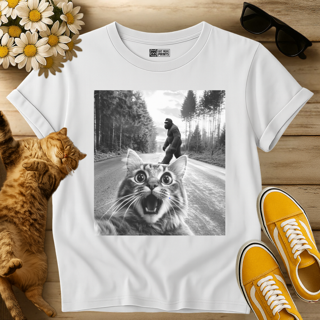 Cat Selfie With Bigfoot T-Shirt