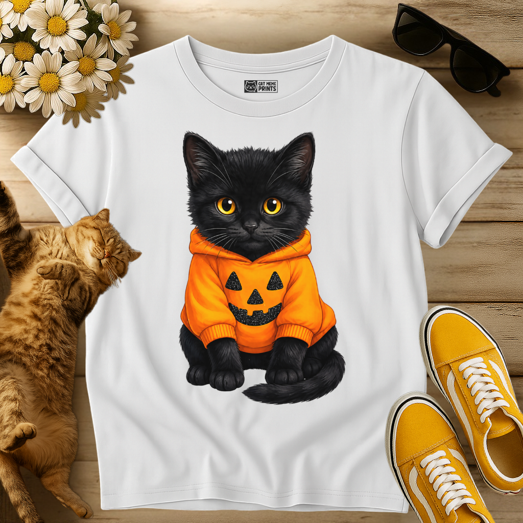 Cute Black Cat Pumpkin Halloween T-Shirt