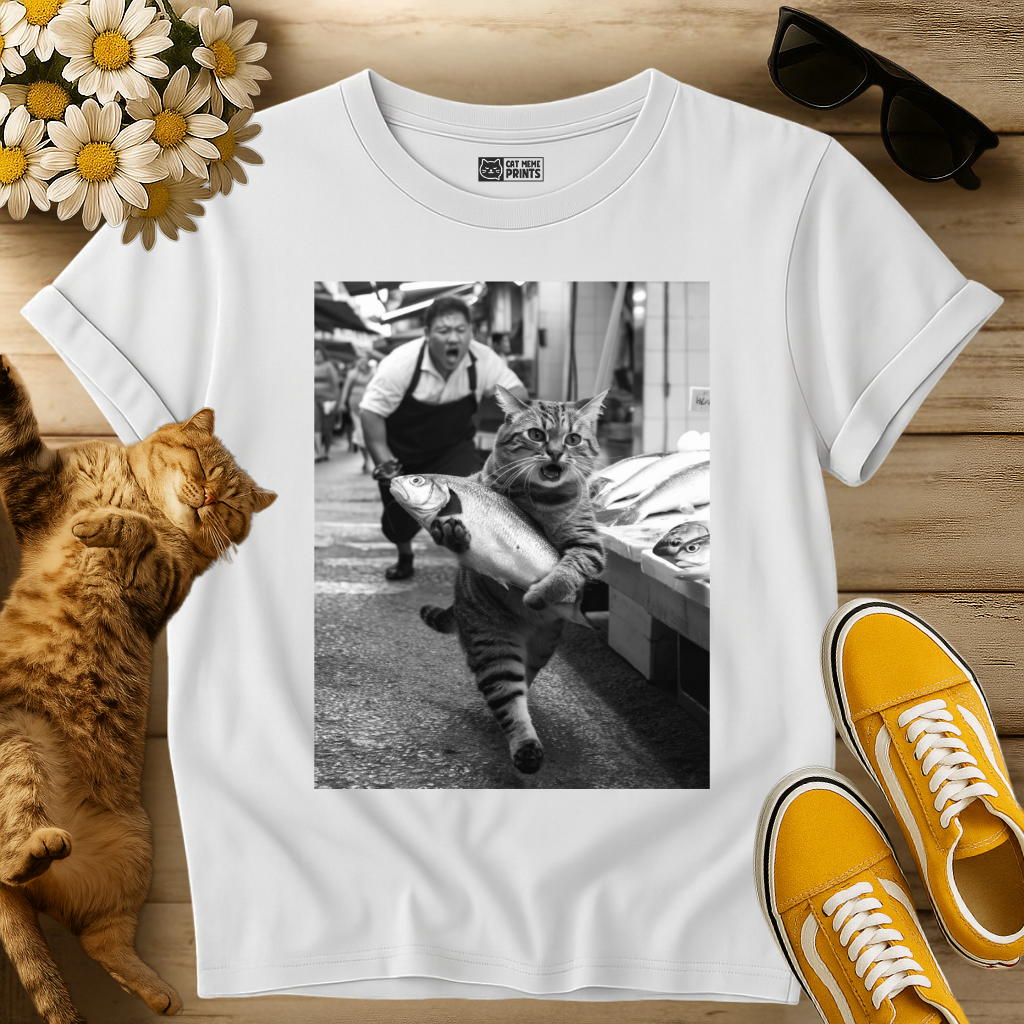 Cat Steals Fish Market T-Shirt