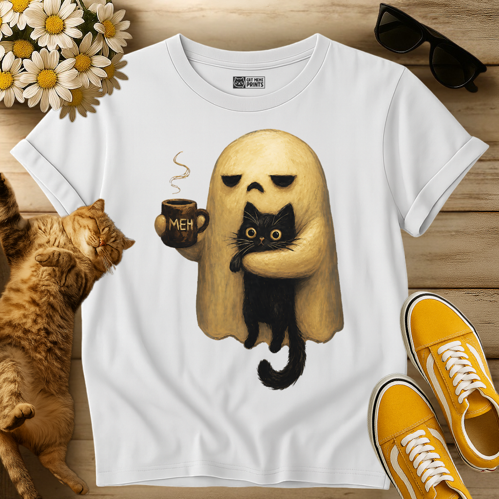 Ghost Holding Black Cat T-Shirt