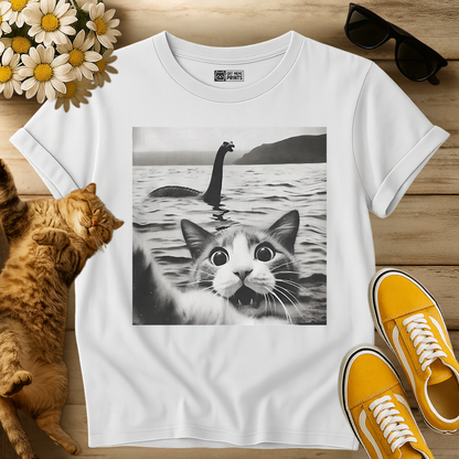 Cat Selfie with Loch Ness Monster T-Shirt