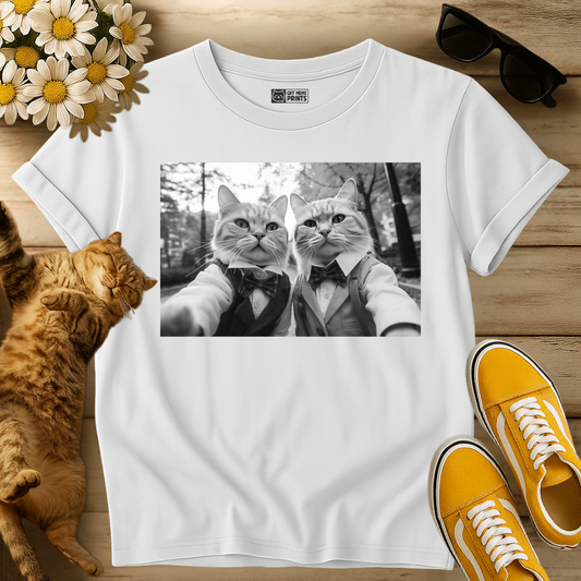 Elegant Cat Duo Taking a Selfie T-Shirt