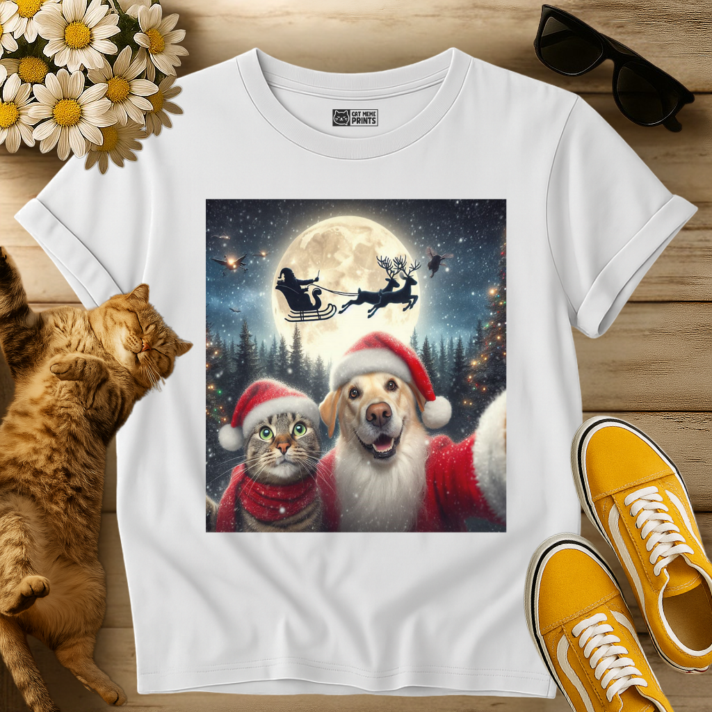 Cat & Dog Selfie with Santa Claus T-Shirt