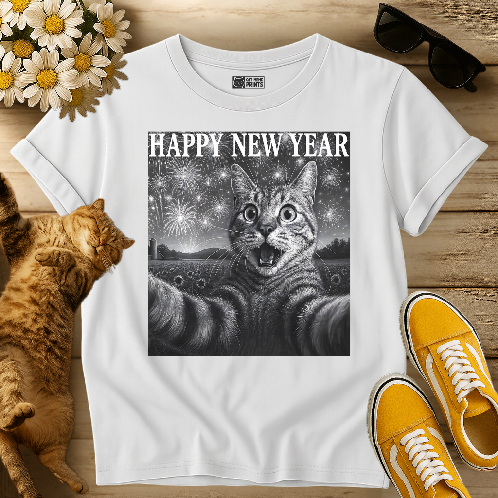 Cat Selfie Happy New Year T-Shirt