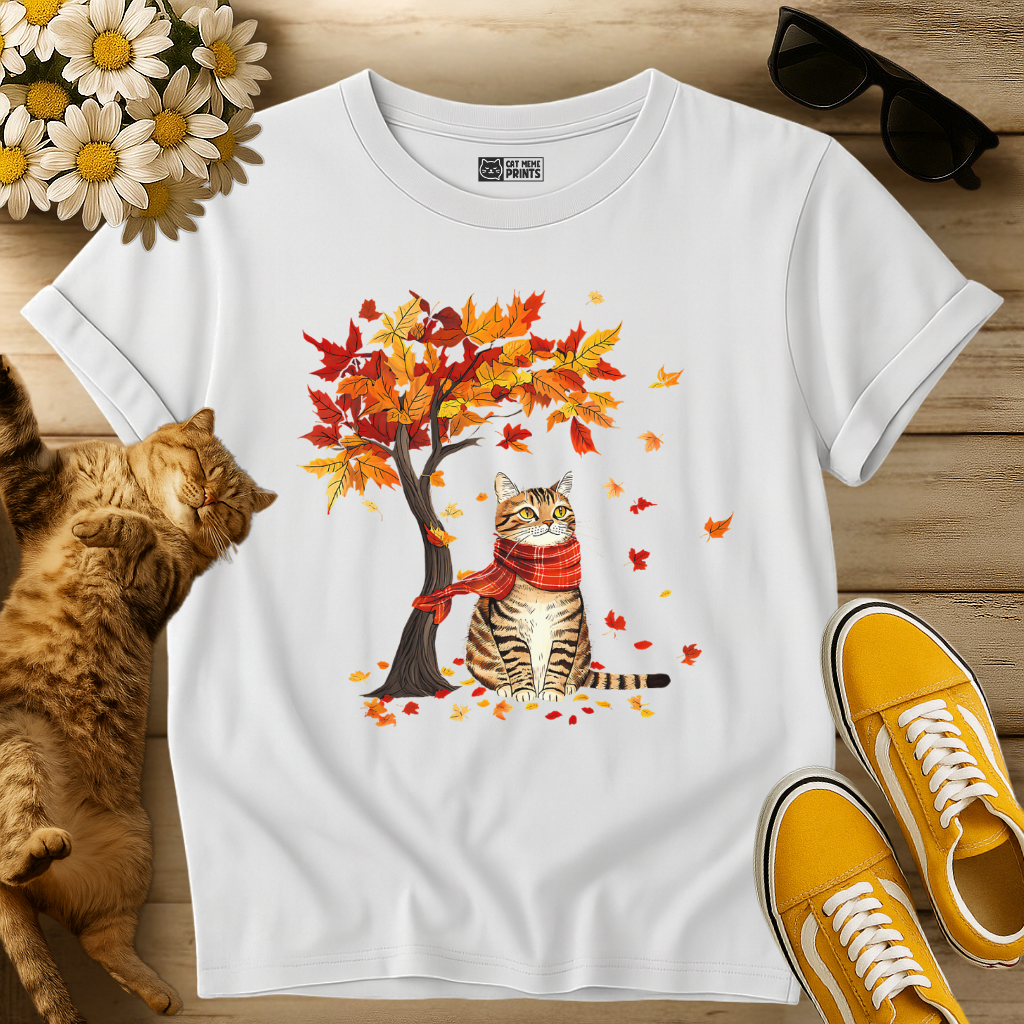 Cat Leaf Fall Tree Autumn Thanksgiving T-Shirt