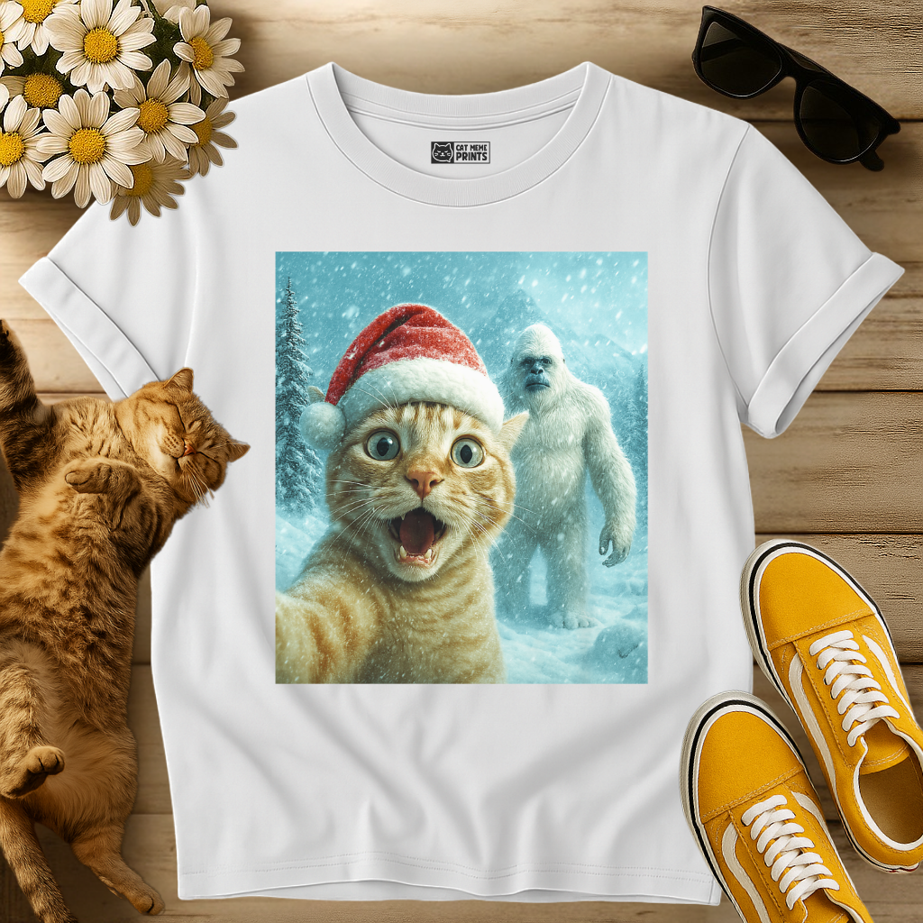Cat Selfie with Abominable Snow Monster T-Shirt