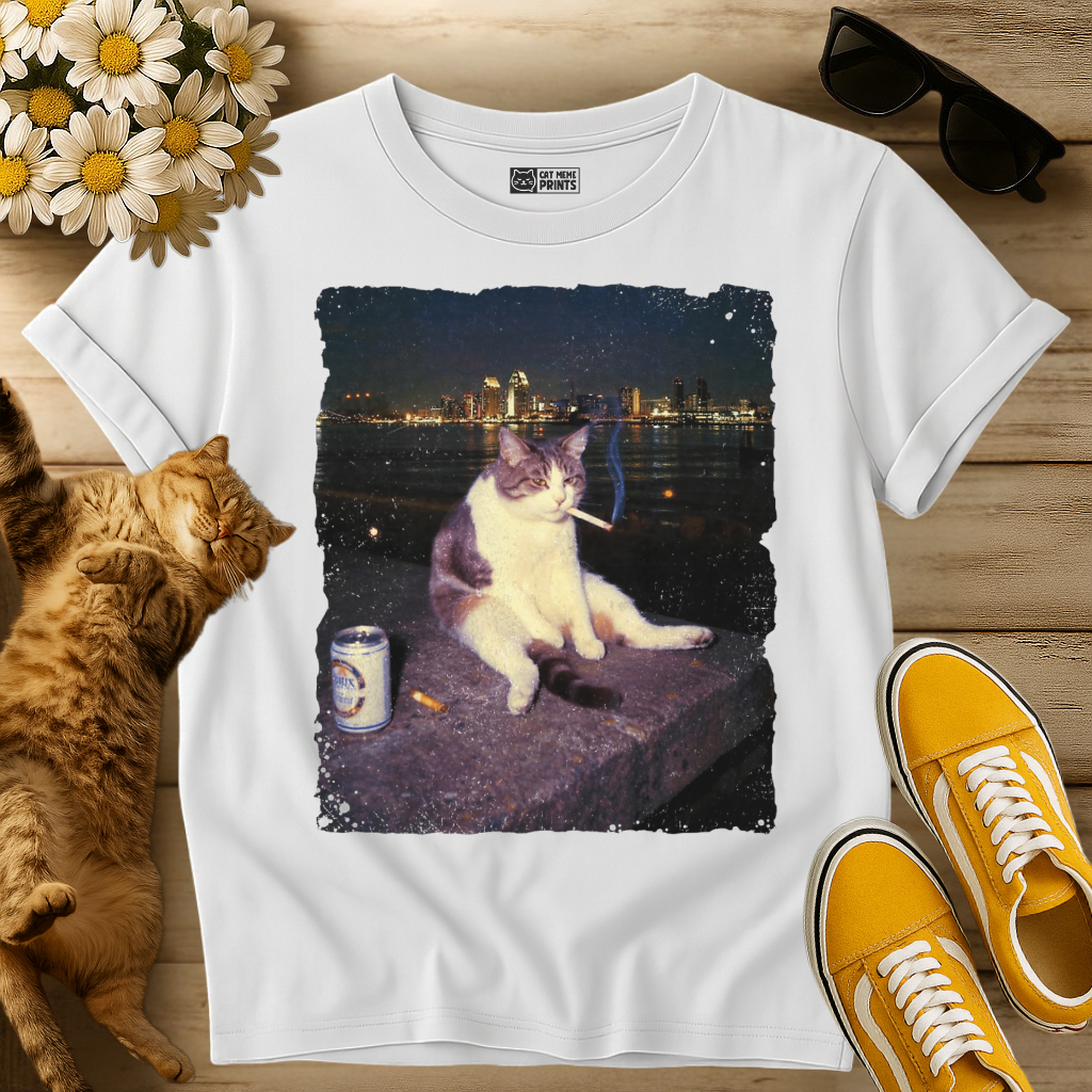 Cat Smoking and Drinking Selfie T-Shirt